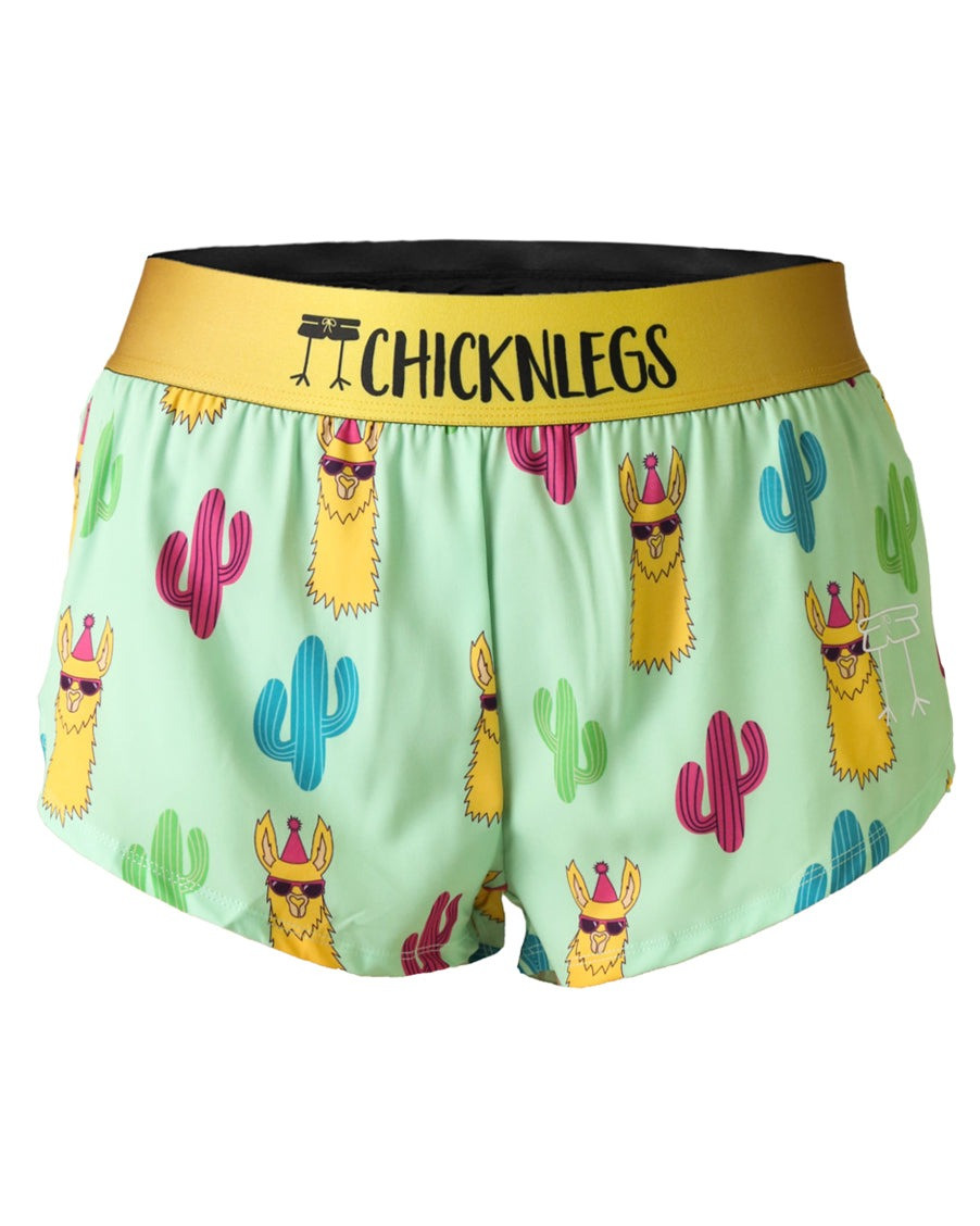 ChicknLegs Women's Green Llamas 1.5" Split Running Shorts