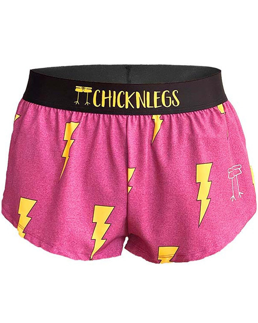 ChicknLegs Women's Pink Bolts 1.5" Split Running Shorts