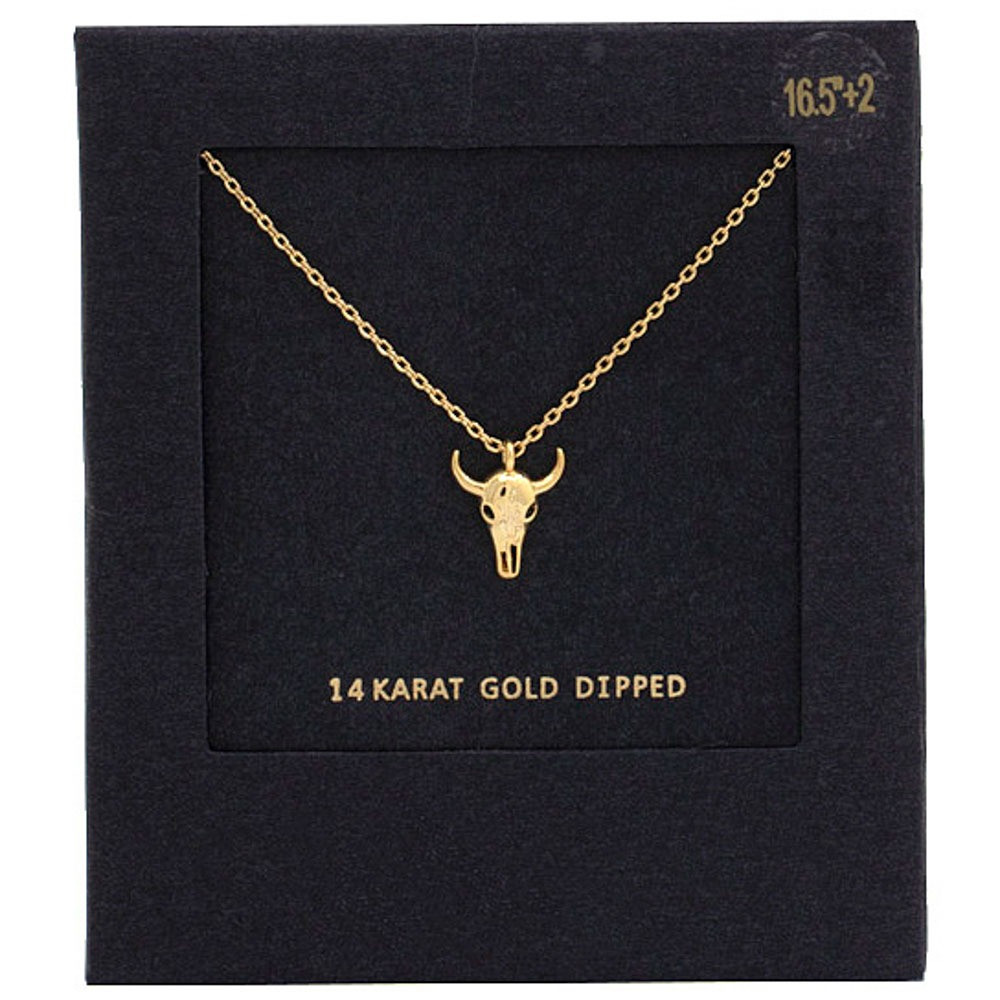 Dainty Cattle Skull Pendant Necklace