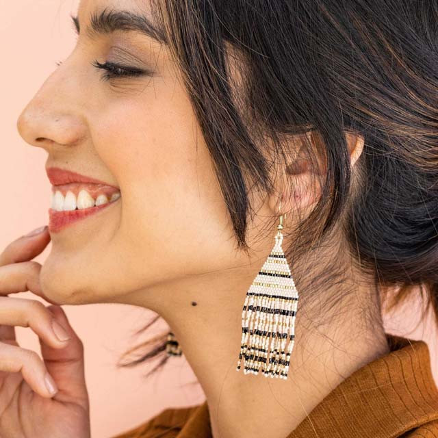 Ink & Alloy Lexie Fringe Earrings Black & Gold