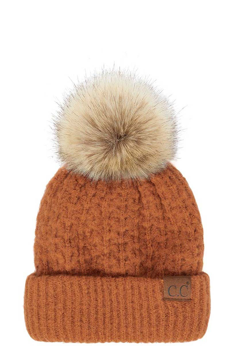 Smocked Stitch Pom Beanie