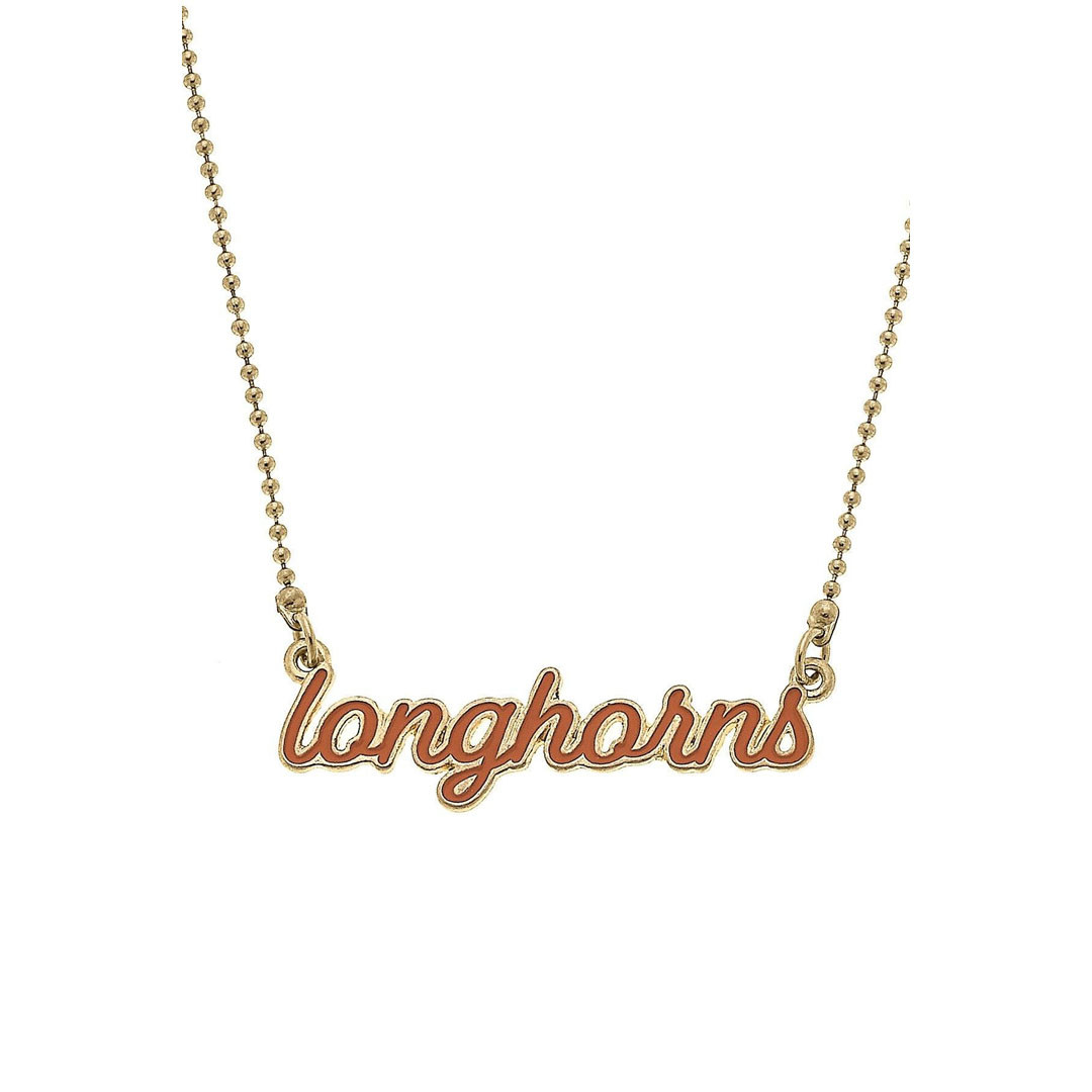 Canvas Style Texas Longhorns Enamel Script Necklace