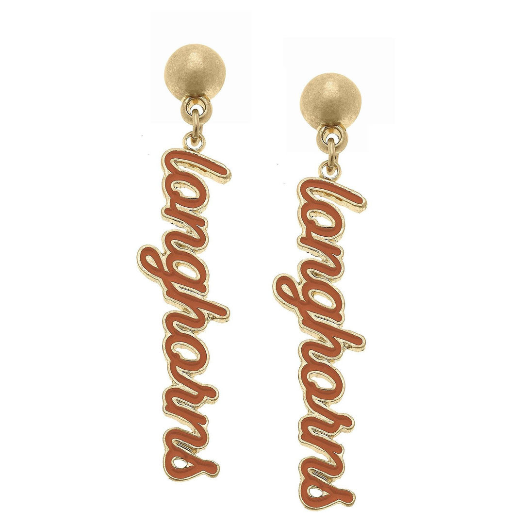 Canvas Style Texas Longhorns Enamel Script Earrings
