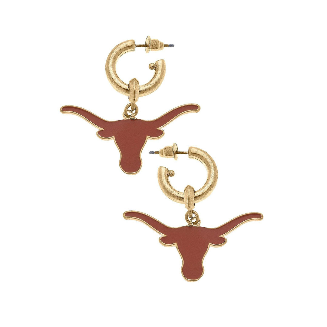 Canvas Style Texas Longhorns Enamel Drop Hoop Earrings