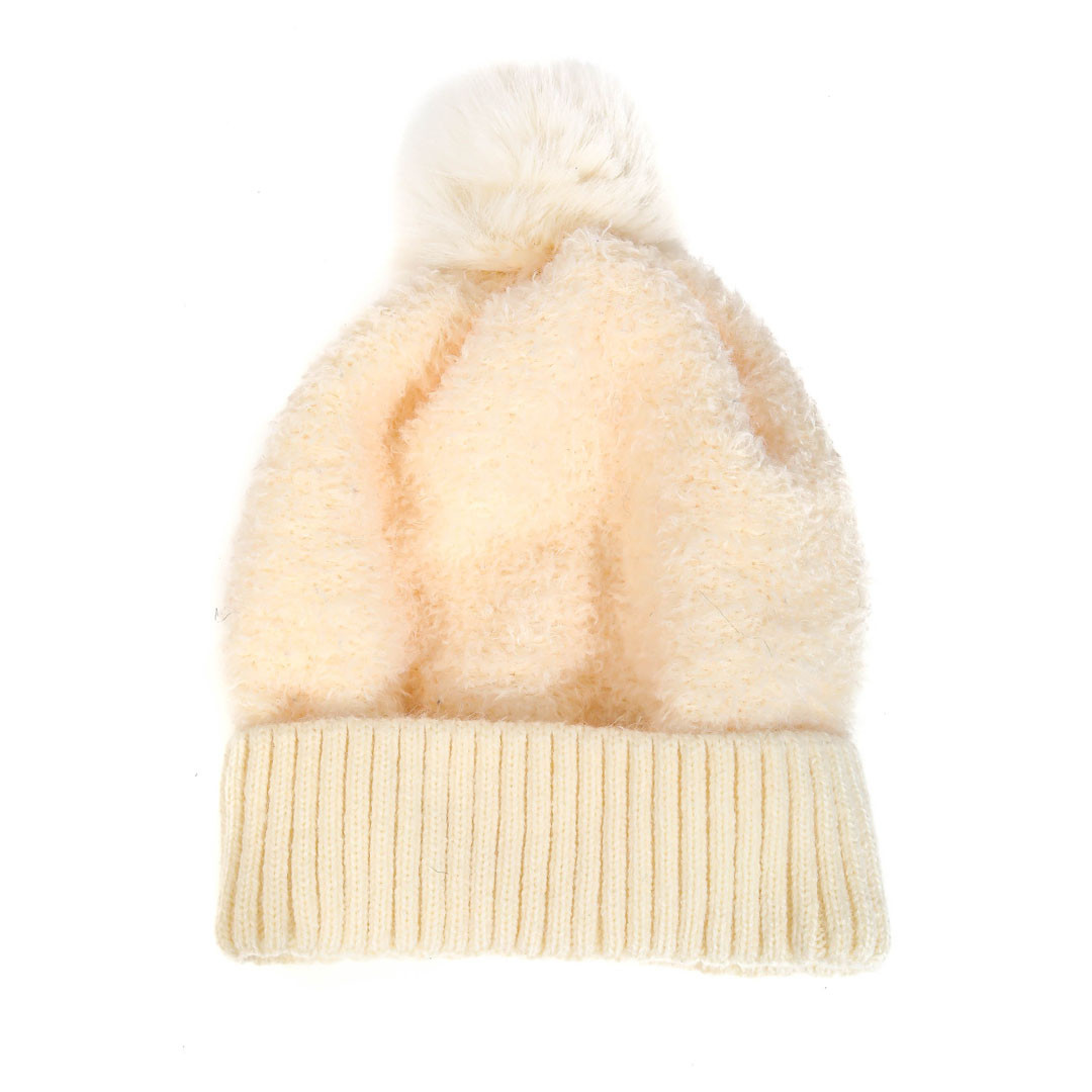 Faux Teddy Knit Pom Beanie