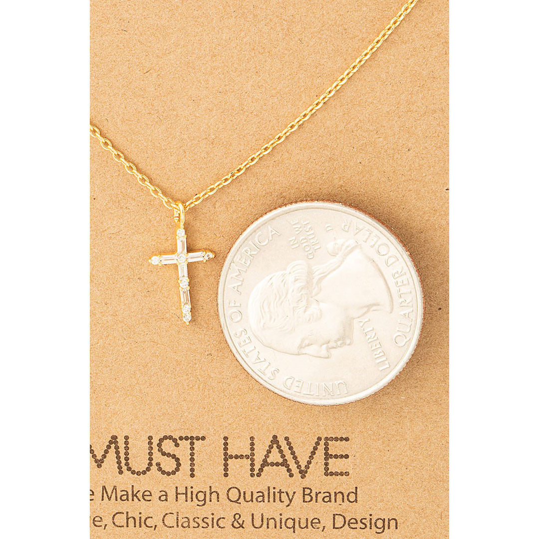 Baguette Diamond Cross Pendant Necklace