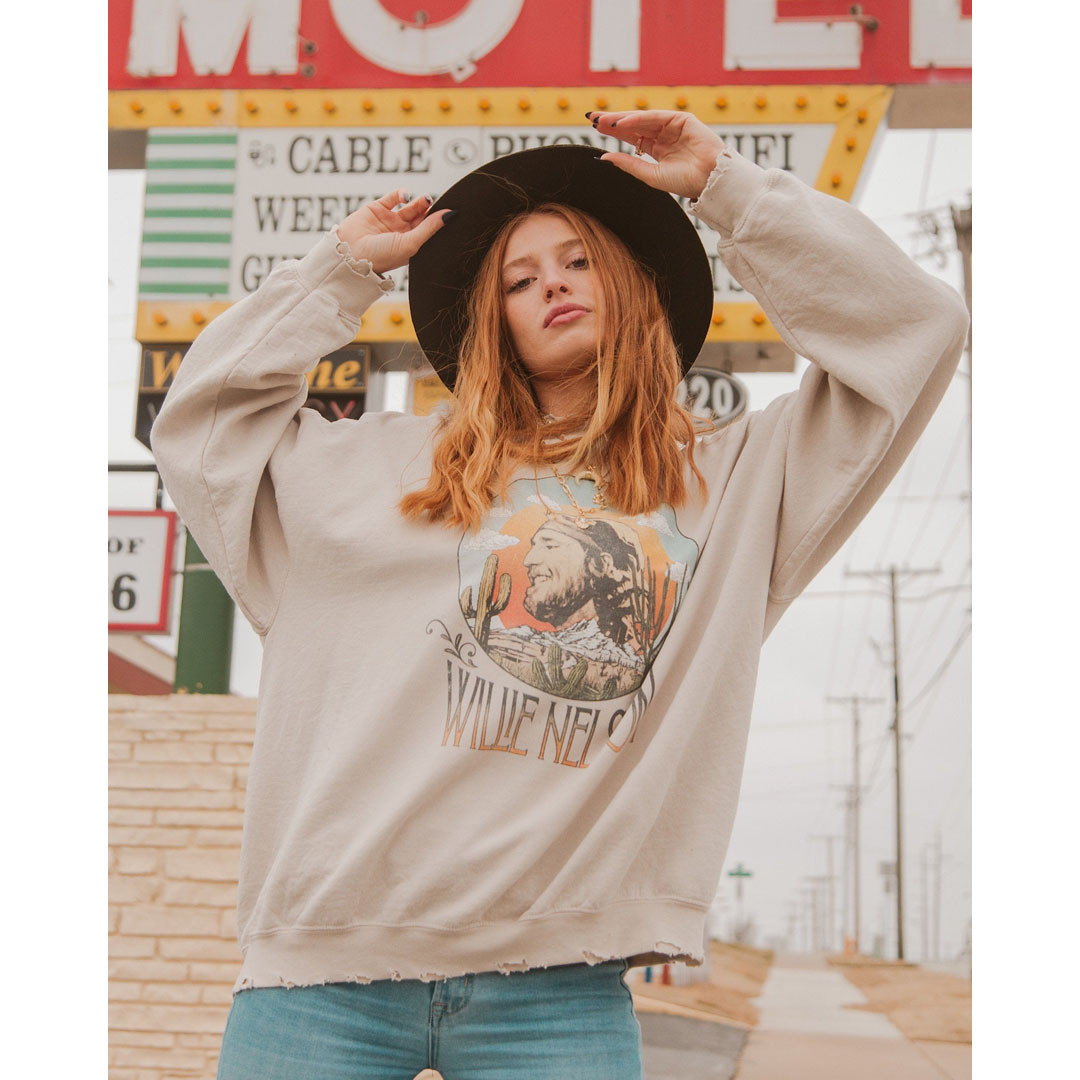 Livy Lu Willie Nelson In The Sky Distressed Sweatshirt 2 Livy Lu Willie Nelson In The Sky Distressed Sweatshirt