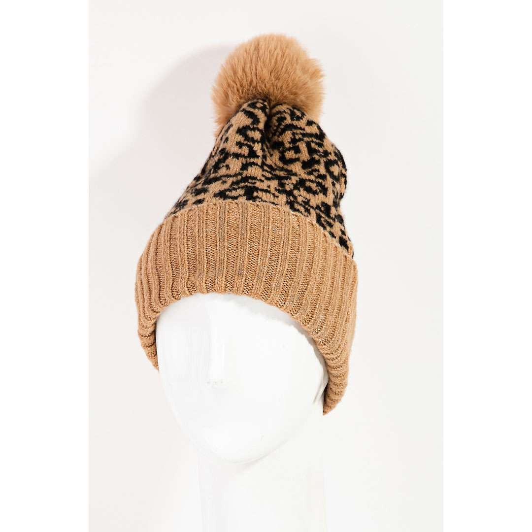 Winter Ribbed Leopard Pom Beanie