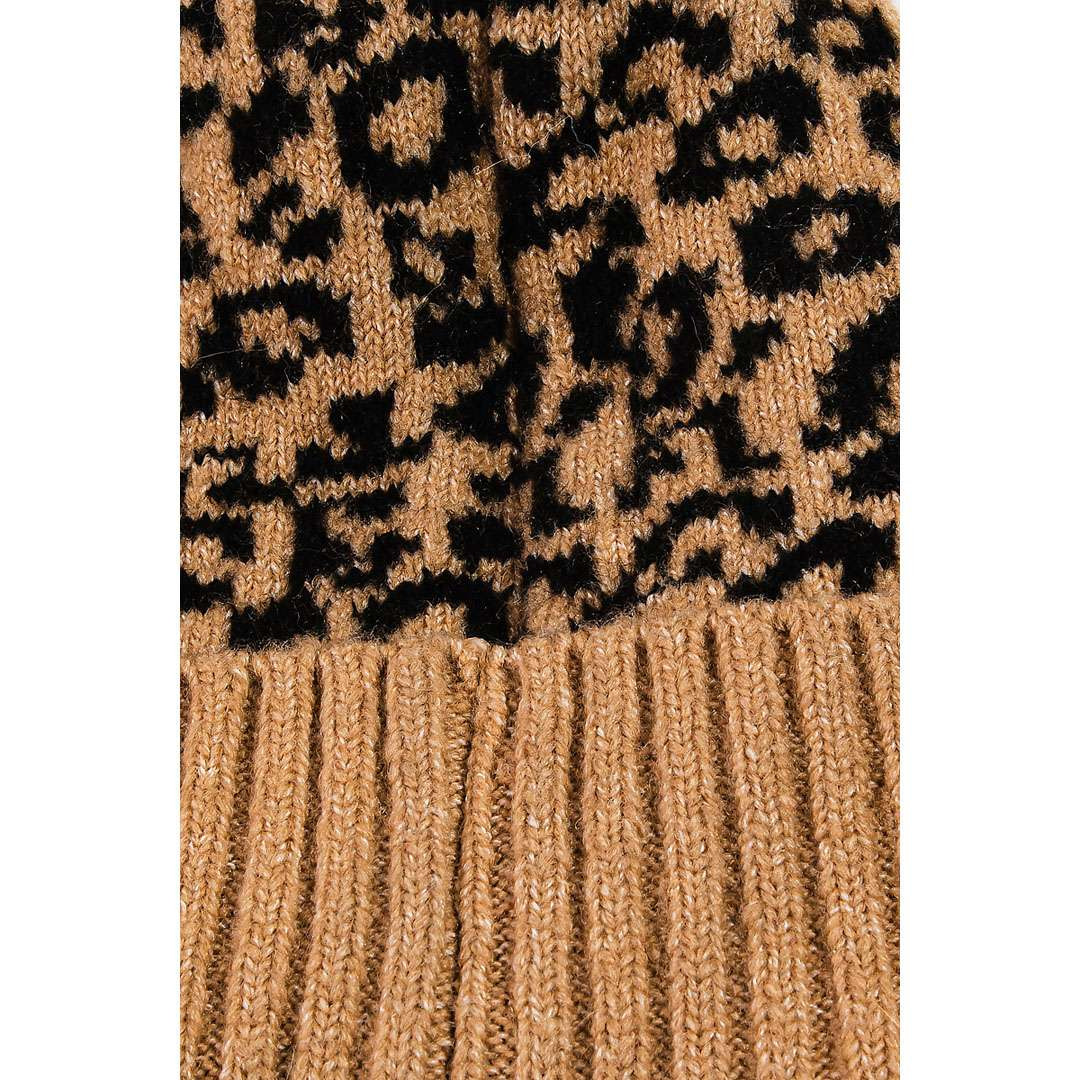 Winter Ribbed Leopard Pom Beanie