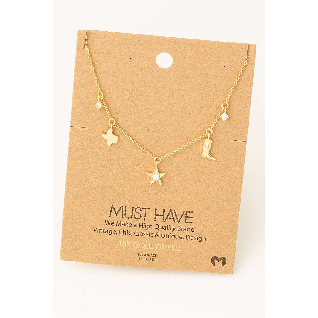 Texas Star Boots Station Charm Necklace