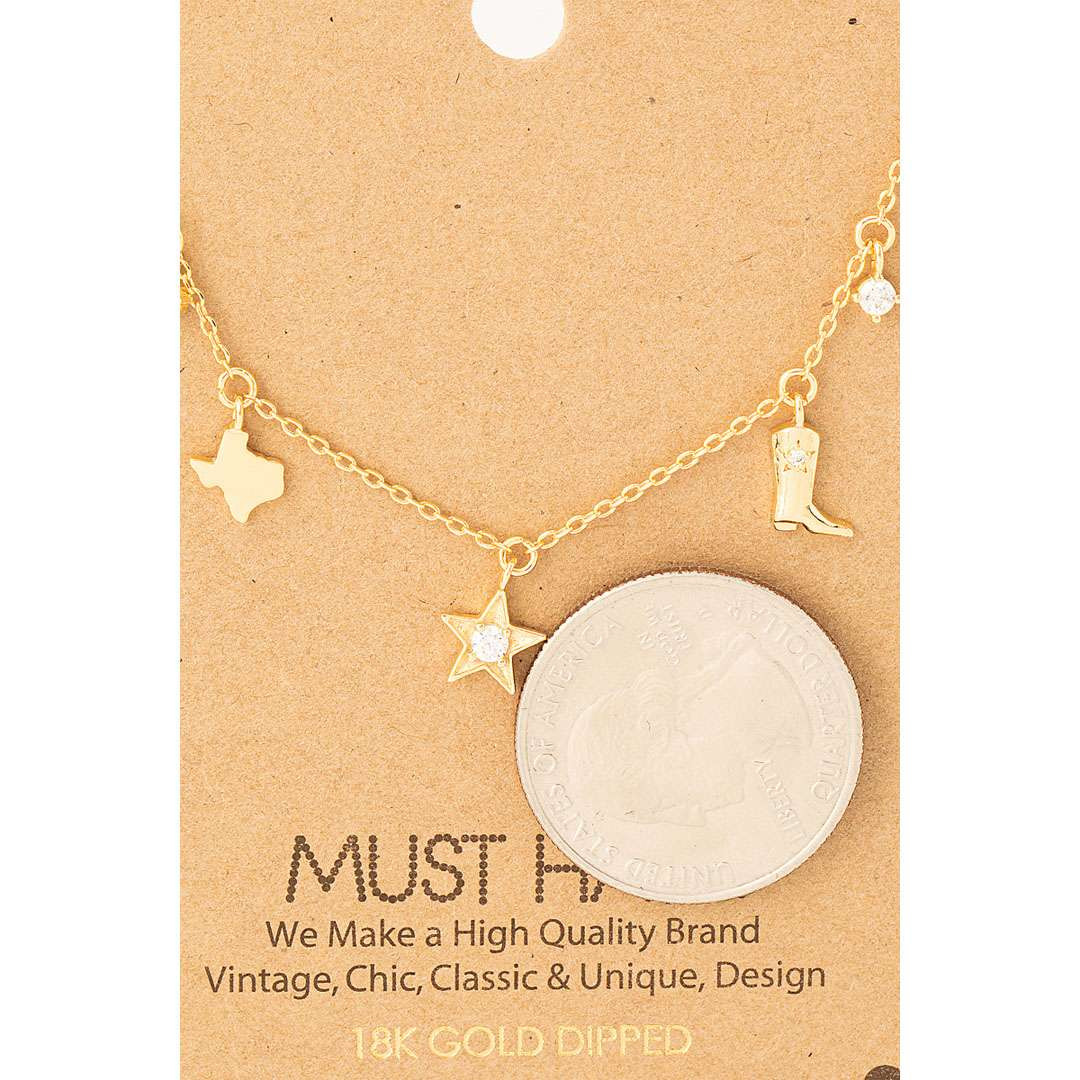 Texas Star Boots Station Charm Necklace