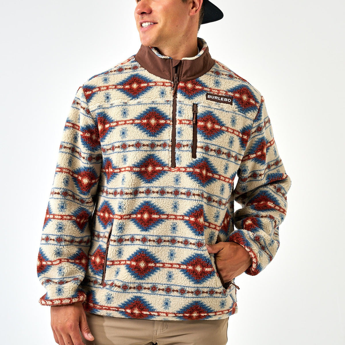 Burlebo Men's Mountain Fleece Sherpa Quarter Zip Pullover