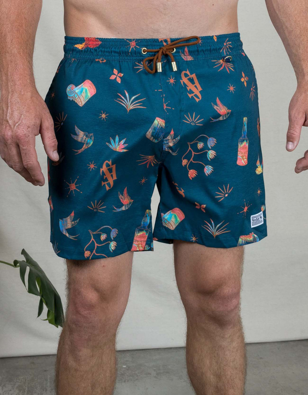Baja Llama Men's El Sativo Tequila Stretch Swim Trunks