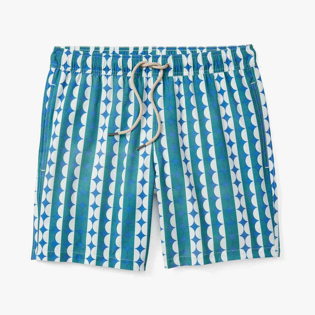 Fair Harbor Men's The Bayberry 7" Swim Trunks - Green Dots