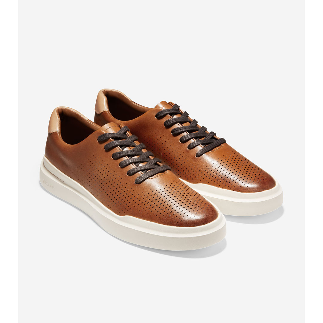 Men's GrandPrø Rally Laser Cut Sneaker - British Tan/ Ivory