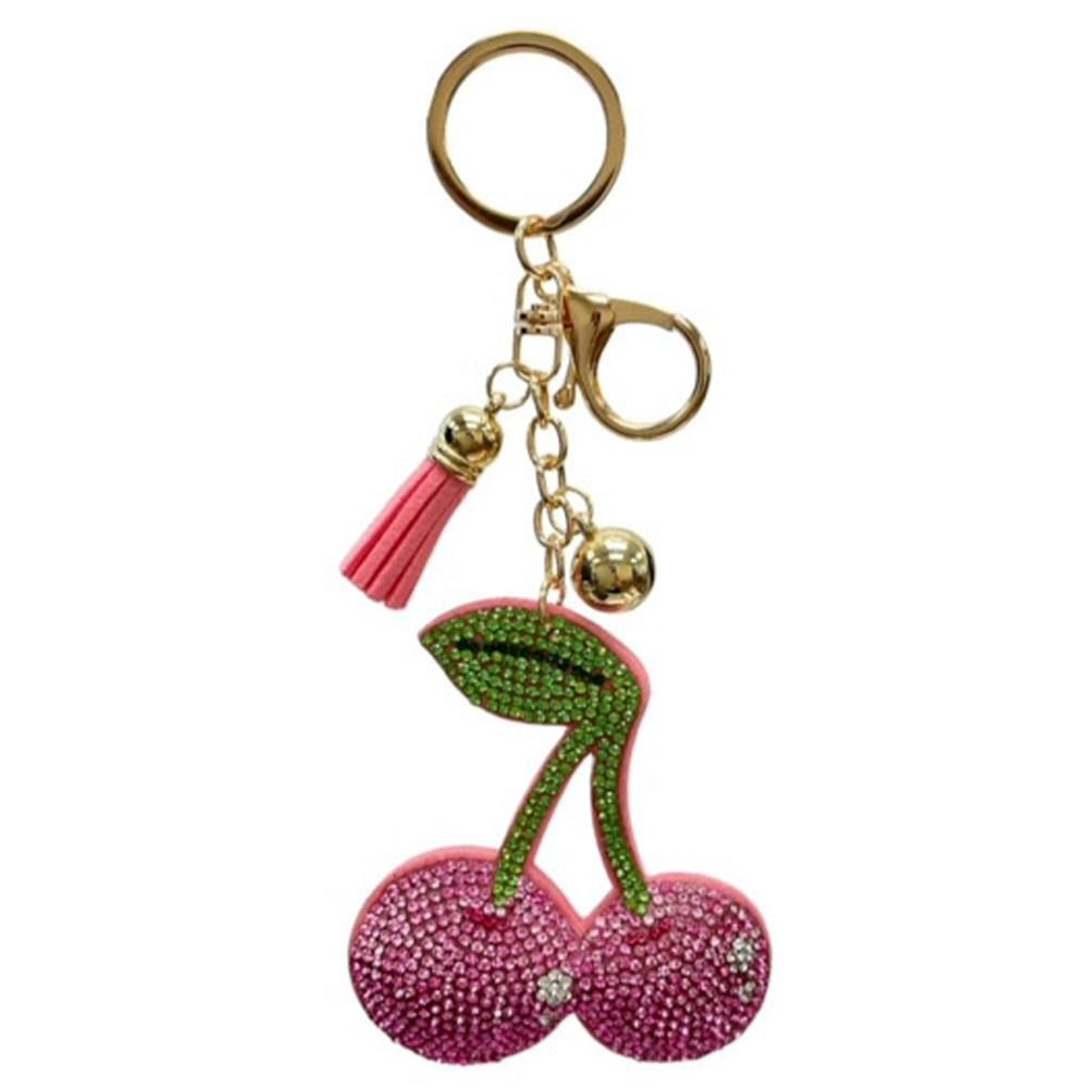 Cherry Tassel Rhinestone Keychains