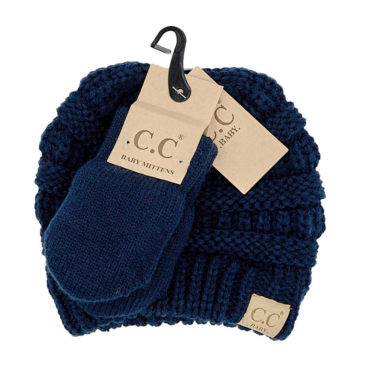 Home 9 Solid Ribbed Baby Beanie Hat and Mitten Glove Set