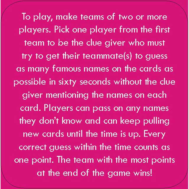 After Dinner Amusements: Guess That Name! Card Game