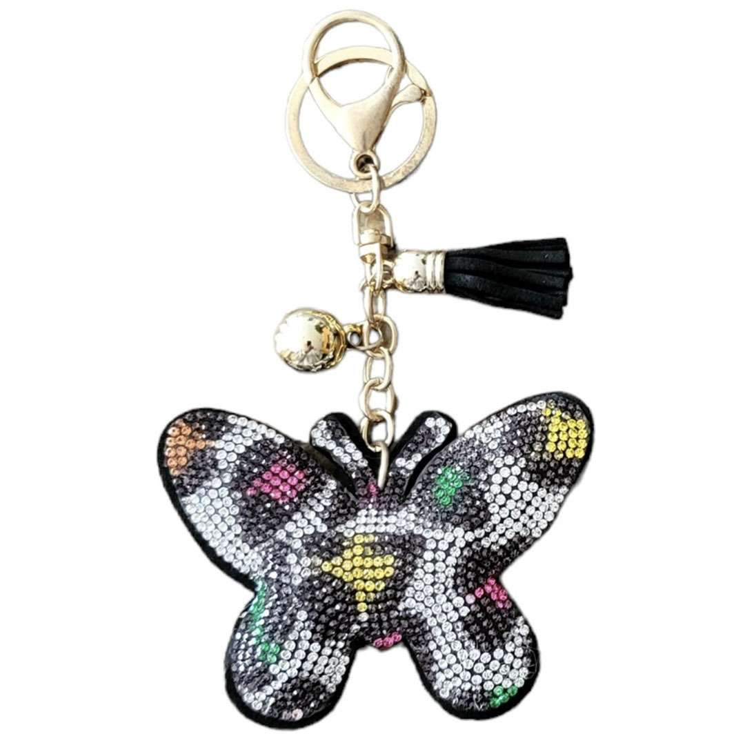 Rhinestone Leopard Butterfly Tassel Keychain