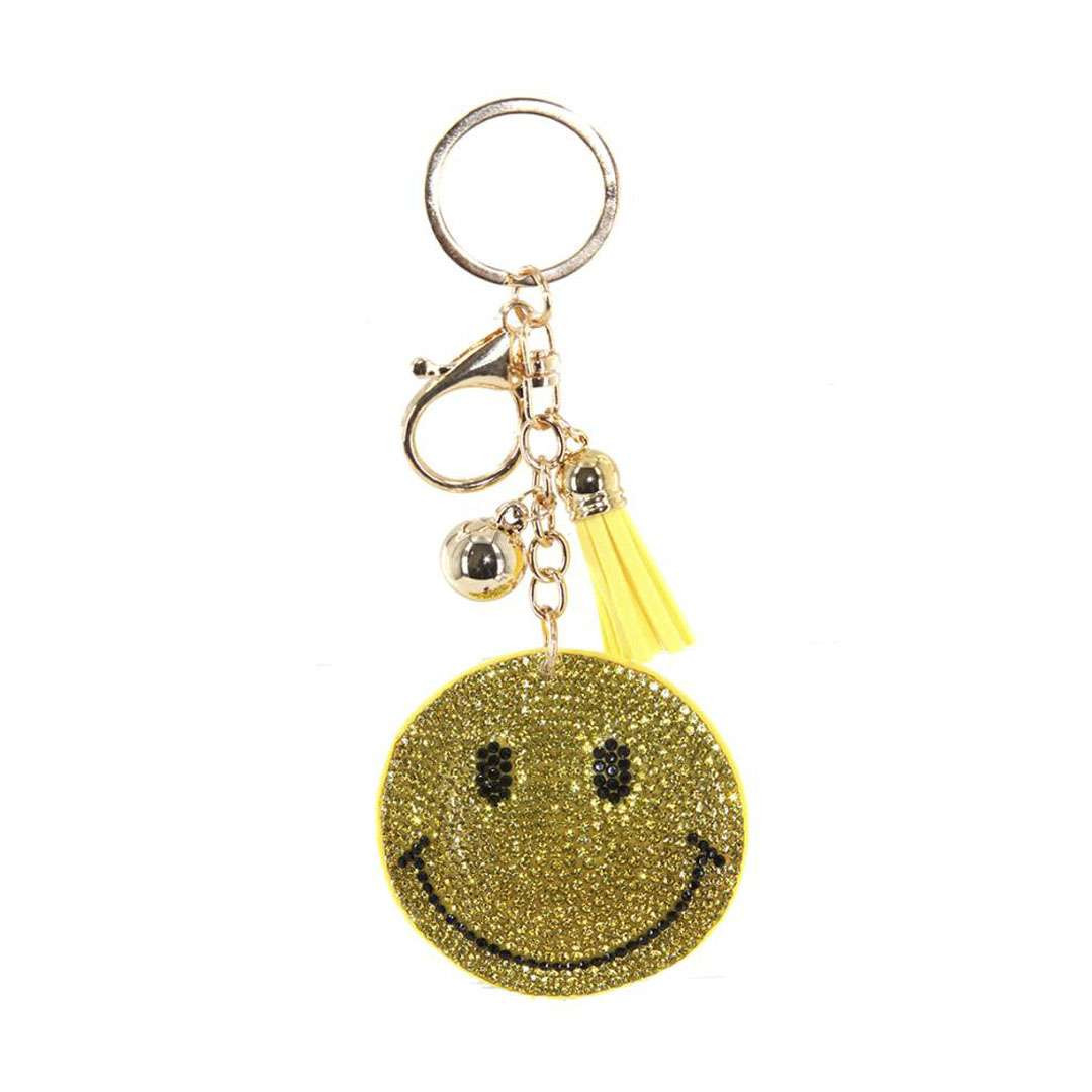 Rhinestone Smiley Face Tassel Keychain