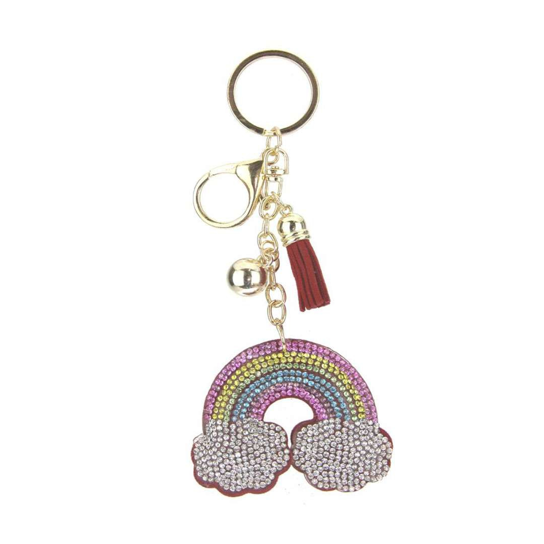 Rhinestone Rainbow Tassel Keychain
