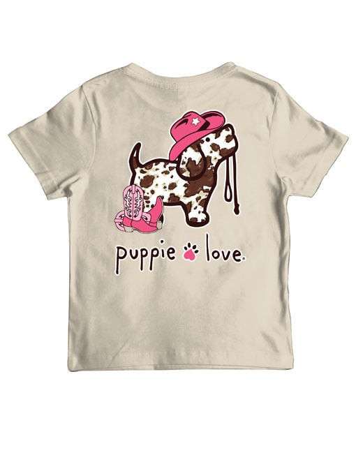 Puppie Love Girls' Cow Print Pup Tee