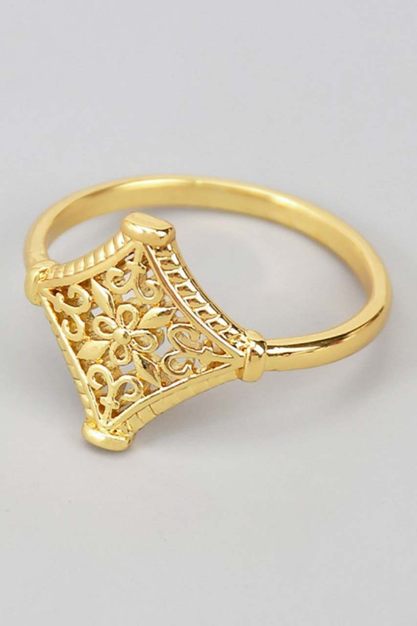 Diamond Shaped Filigree Cutout Brass Ring