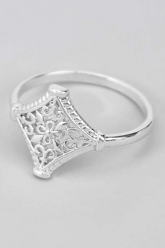 Diamond Shaped Filigree Cutout Brass Ring