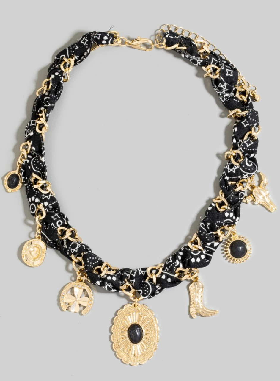 Western Stone Concho Charms Bandana Necklace