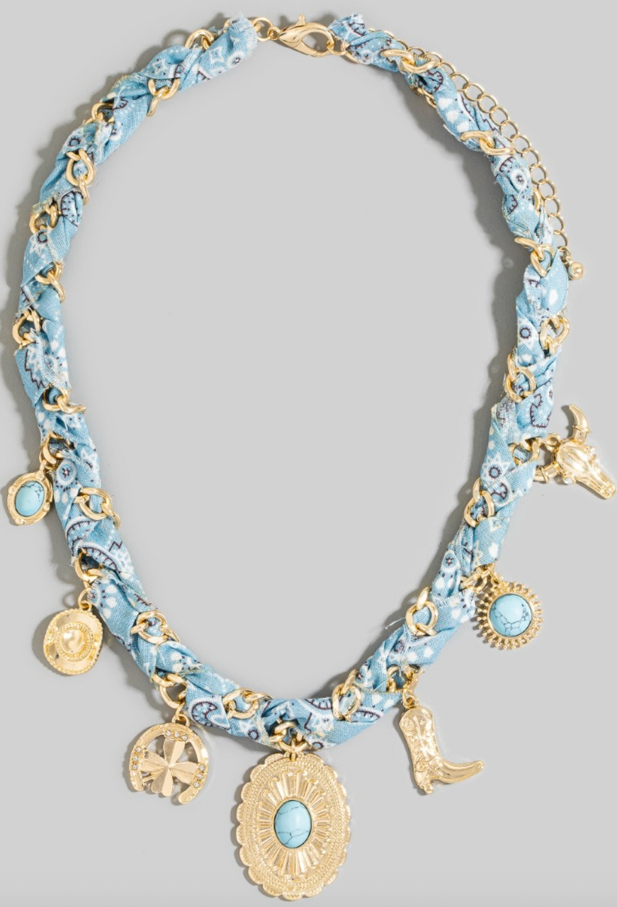 Western Stone Concho Charms Bandana Necklace