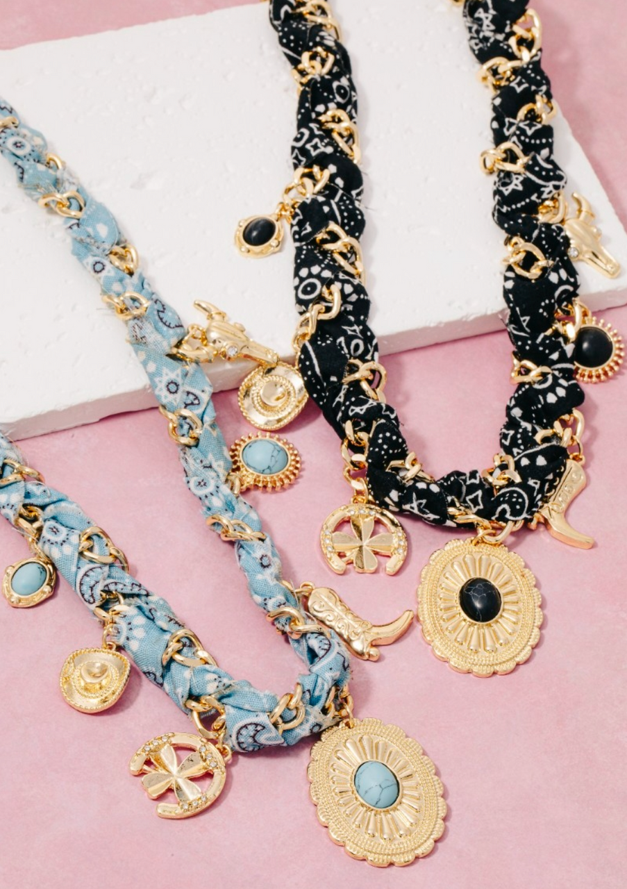 Western Stone Concho Charms Bandana Necklace