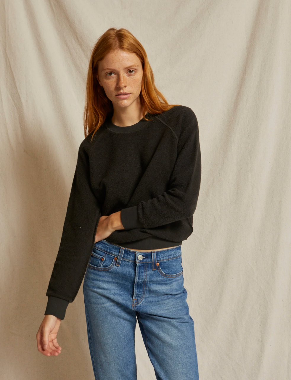 perfectwhitetee Women's Ziggy Inside Out Fleece Crew Pullover