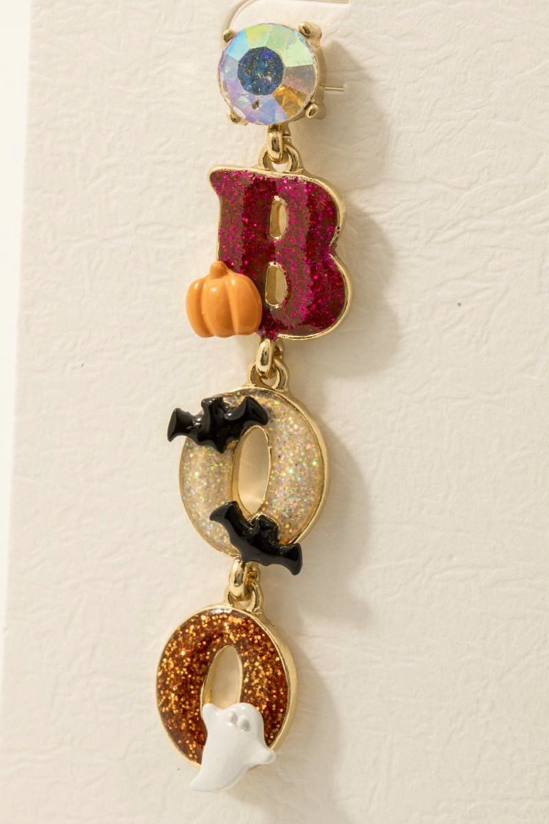 Halloween Boo Glitter Resin Dangle Earrings