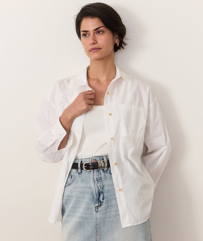 Marine Layer Women's Cali Poplin Oversized Long Sleeve Top