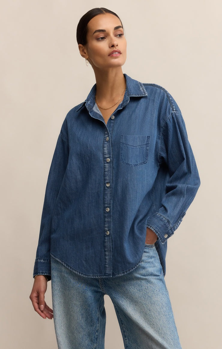 Z Supply Women's Atwood Lightweight Denim Button Up Shirt