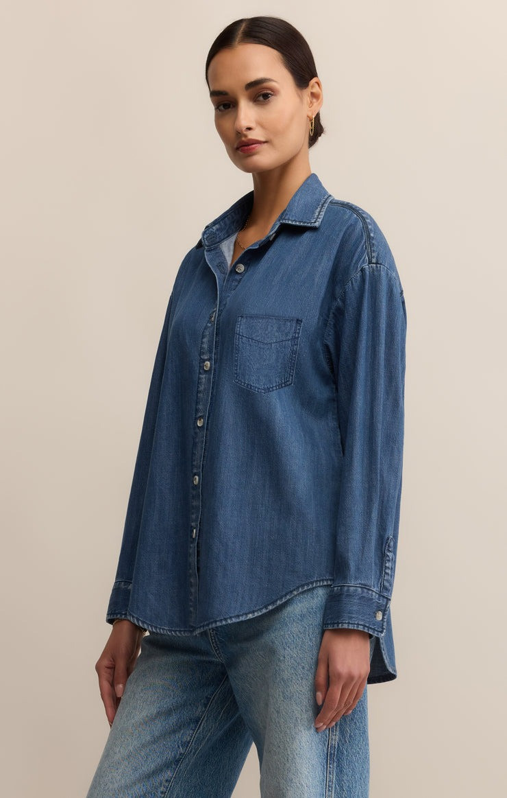 Z Supply Women's Atwood Lightweight Denim Button Up Shirt
