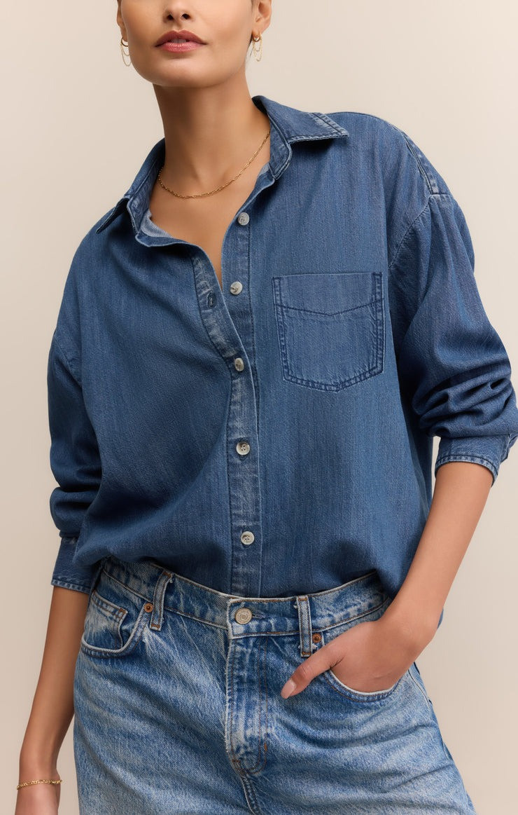Z Supply Women's Atwood Lightweight Denim Button Up Shirt