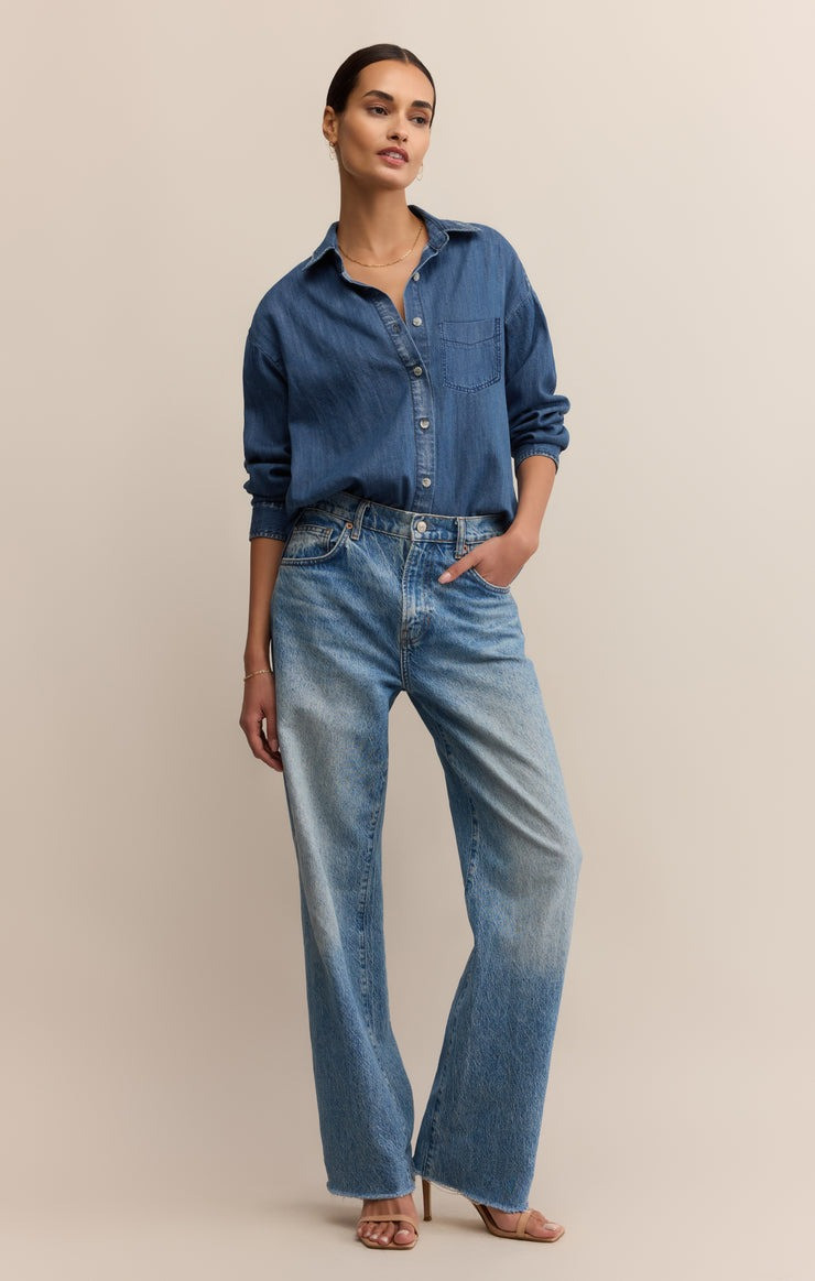 Z Supply Women's Atwood Lightweight Denim Button Up Shirt