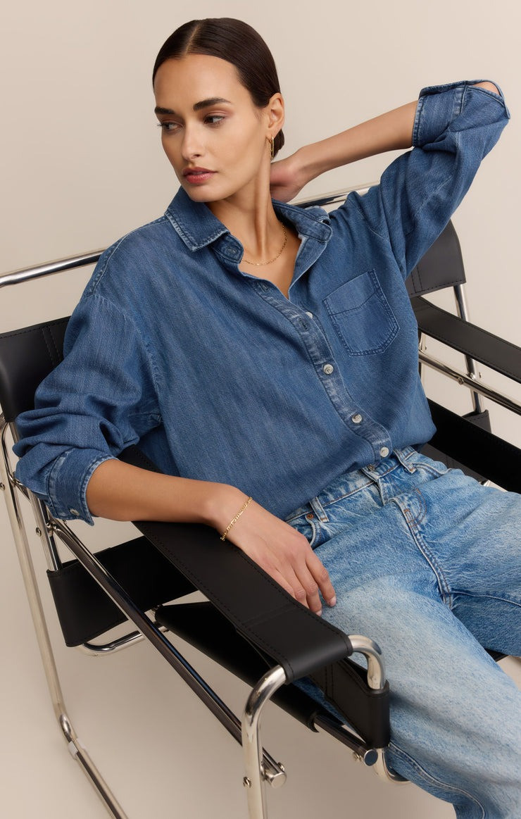 Z Supply Women's Atwood Lightweight Denim Button Up Shirt